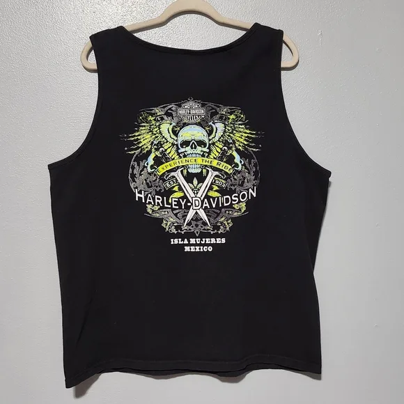 HARLEY DAVIDSON Mens Tank Top XL Black Biker Grunge Isla Mujeres Mexico - Picture 4 of 8
